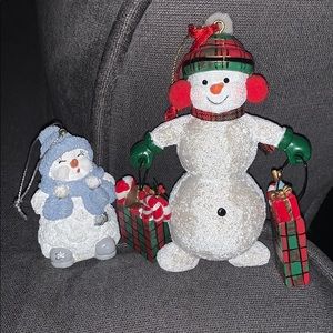 Set of 2 Vintage Snowman Ornaments